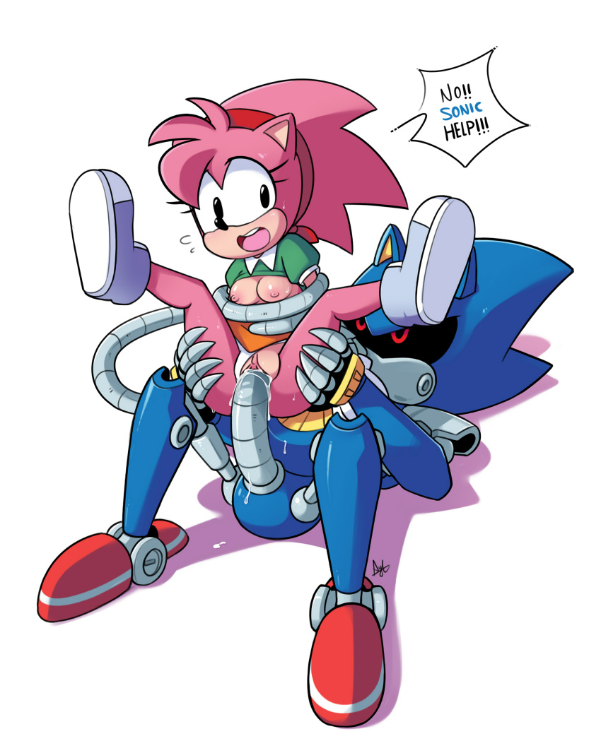 amy_rose breasts carrying classic_amy_rose forced metal_sonic panties_aside pink_fur pink_nipples rape reverse_cowgirl_position robot robot_joints scared shirt sonic_(series) sonic_cd sonic_the_hedgehog_(series) spread_legs tentacle younger_female