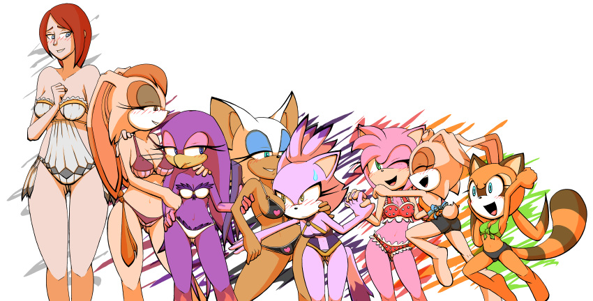 8girls absurd_res alpha_channel amy_rose bat_ears bat_girl bat_wings belly_button bikini bikini_bottom bikini_top bird_beak bird_girl black_bikini black_bikini_bottom black_bikini_top black_shorts blaze_the_cat bloodrike brown_fur brown_hair cat_bell cat_ears cat_tail catgirl collar cream_the_rabbit feathers female female_only ginger_hair green_bikini green_bikini_top heart_bikini heart_bra heart_pasties hedgehog_ears hedgehog_girl holding_hands human lingerie marine_the_raccoon midriff multiple_girls navel orange_scarf orange_top orange_topwear pink_fur pink_hair png pokadot_bikini princess_elise purple_bikini purple_bikini_bottom purple_bikini_top purple_eyes purple_feathers purple_fur purple_lingerie rabbit_ears rabbit_girl racoon_ears racoon_girl racoon_tail red_bikini red_bikini_bottom red_bikini_top red_hair rouge_the_bat shorts sonic_(series) sonic_2006 sonic_riders sonic_the_hedgehog_(series) tan_skin vanilla_the_rabbit wave_the_swallow white_bikini white_bikini_bottom white_bikini_top white_feathers white_hair white_lingerie white_skin