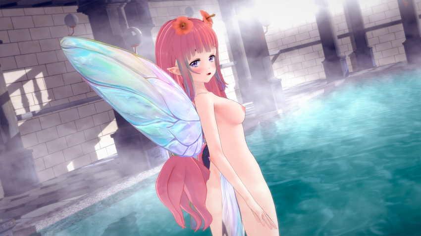 1girls 3d ass bangs bath breasts completely_nude fairy fairy_wings female fire_emblem fire_emblem_heroes jollyoldsoldier long_hair medium_breasts mirabilis_(fire_emblem) more_at_source nintendo nipples nude nude_female onsen pink_hair pointy_ears purple_eyes twintails very_long_hair wings