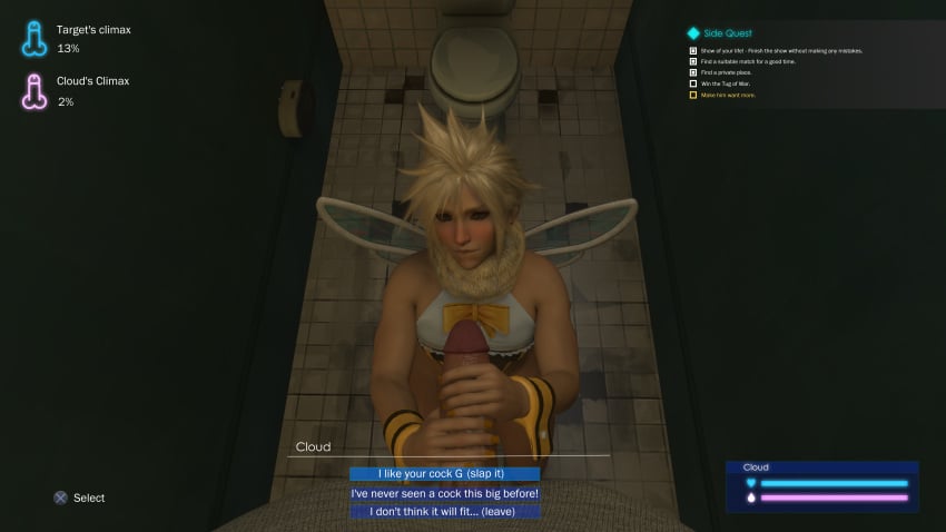 3d blender blenderdude blonde_hair cloud_strife dialogue femboy feminine_male final_fantasy final_fantasy_vii gameplay_mechanics gay girly grabbing grabbing_penis light-skinned_femboy light-skinned_male lipbite looking_at_penis pov tagme wet_penis yaoi