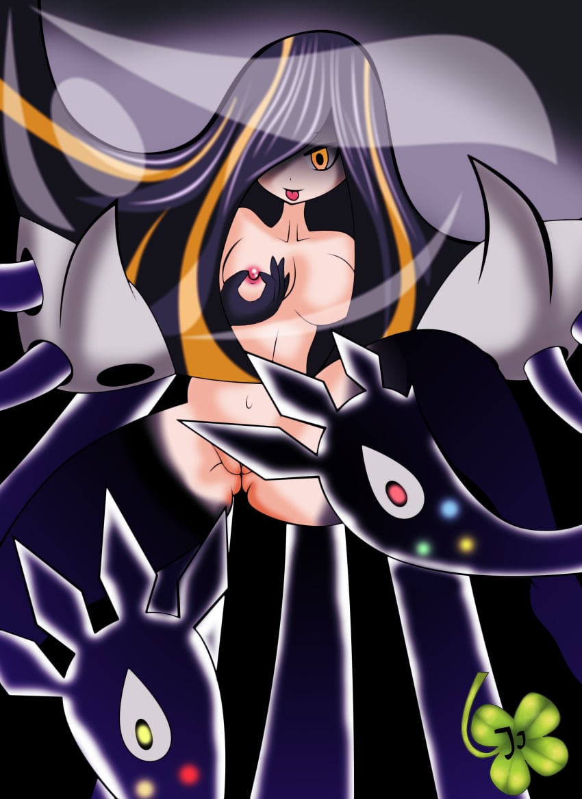 black_hair breasts evil_lusamine_(pokemon) female lucky-jj lusamine_(pokemon) milf mother_beast_lusamine nihilego nipple_tweak nipples pokemon pokemon_sm pussy solo tentacle uncensored very_long_hair