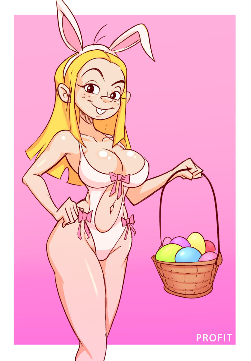 1girls blonde_female blonde_hair bunny_ears cartoon_network easter easter_egg ed_edd_n_eddy female_only freckles kanker_sisters long_hair looking_at_viewer may_kanker medium_breasts profit revealing_clothes solo solo_female