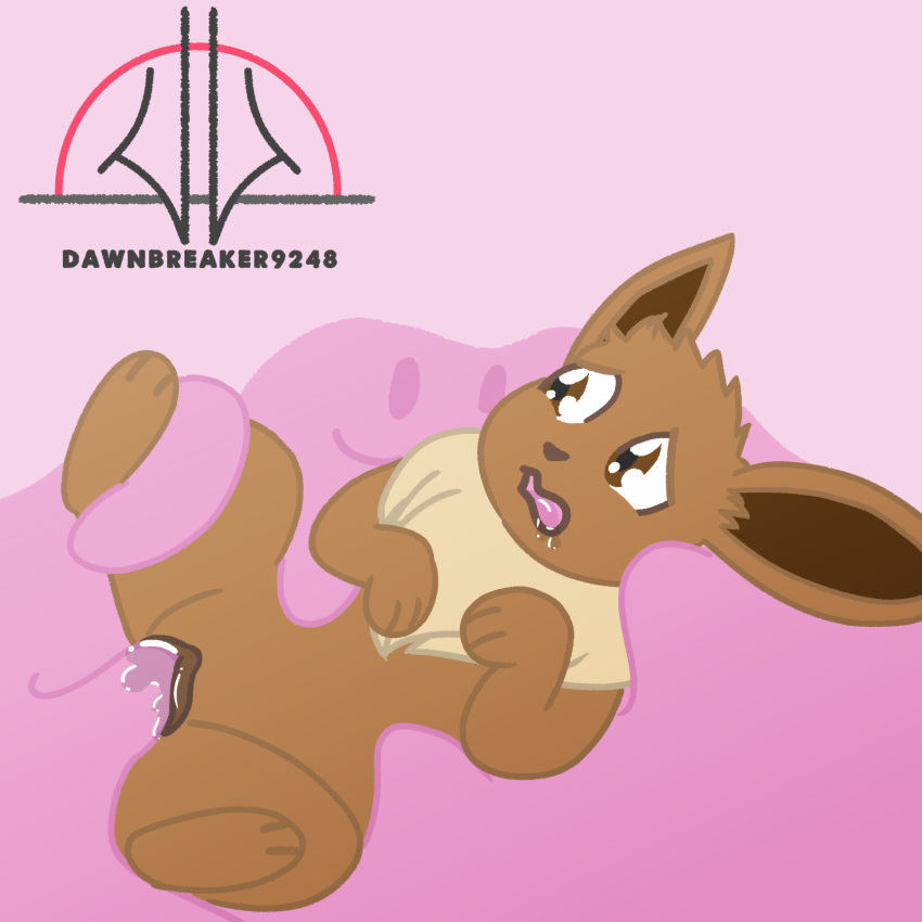 ambiguous_gender brown_body brown_fur dawnthemetamon ditto_(disambiguation) duo eevee female female/ambiguous feral fur goo_creature hi_res lying nintendo on_side pink_body pokémon_(species) pokemon questionable_consent tan_body tan_fur video_games