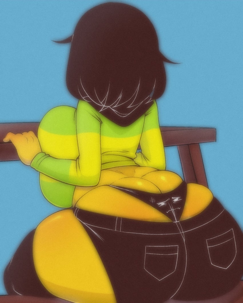 5hitzzzu big_ass big_breasts black_hair black_shorts boombita breasts deltarune from_behind funcu funculicious huge_ass huge_breasts kris_(deltarune) kris_female_(deltarune) living_underwear meatcuteshii pinkbobatoo skiddioop stereodaddy undertale undertale_(series) underwear_transformation yellow_skin