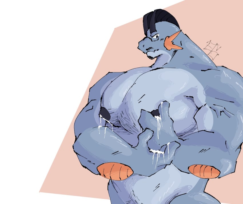 big_muscles bodily_fluids breast_milking entiisocial eyewear generation_3_pokemon glasses huge_muscles hyper hyper_muscles lactating male male_lactation muscular muscular_male nintendo pokemon pokemon_(species) solo swampert