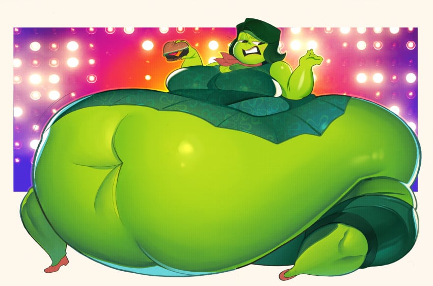 1girls belly big_breasts breasts burger crack_the_moon disgust_(inside_out) fat_rolls female female_only heels hyper_belly morbidly_obese obese thighs