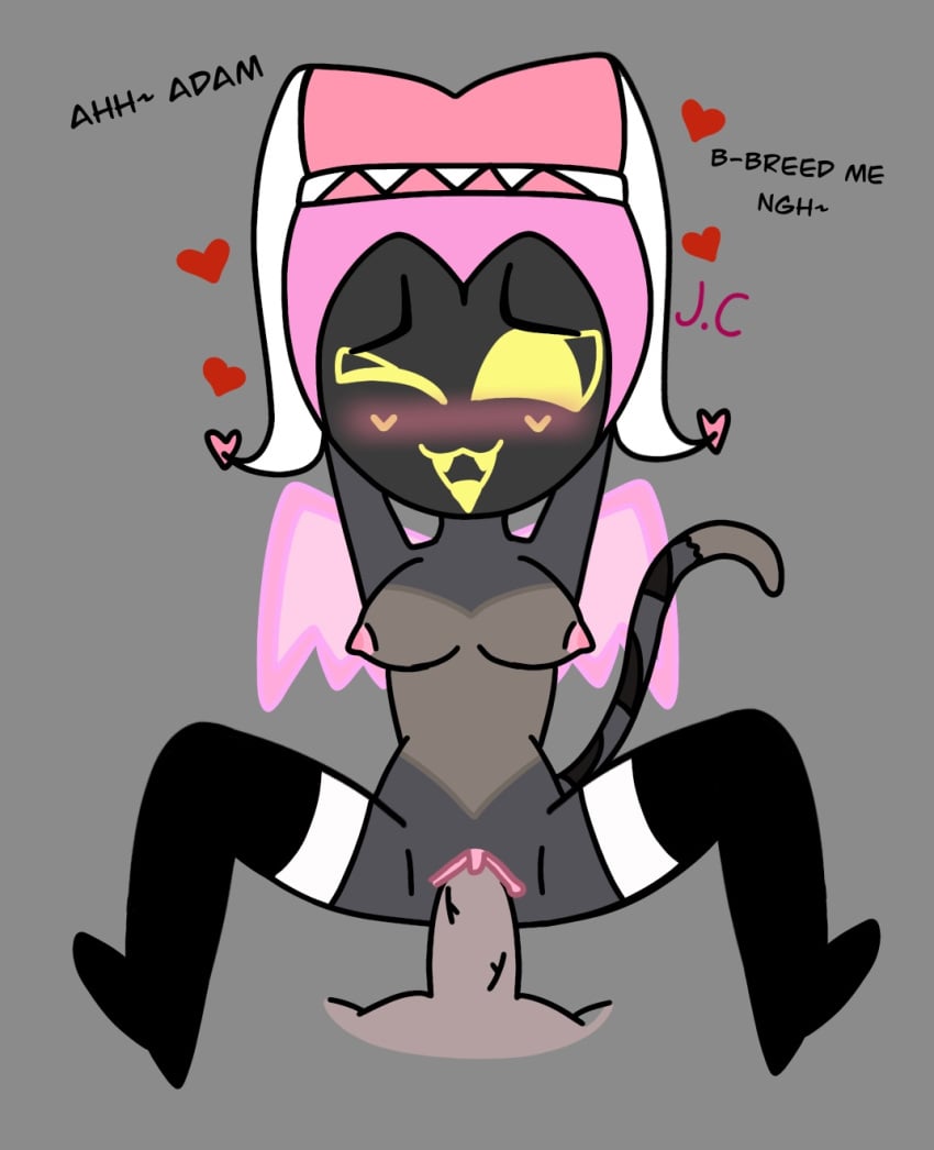 adam_(hazbin_hotel) blush breasts cute exorcist_(hazbin_hotel) female hazbin_hotel heart missionary_position moaning moaning_in_pleasure moaning_name oc ocxcanon penis penis_in_pussy tongue_out