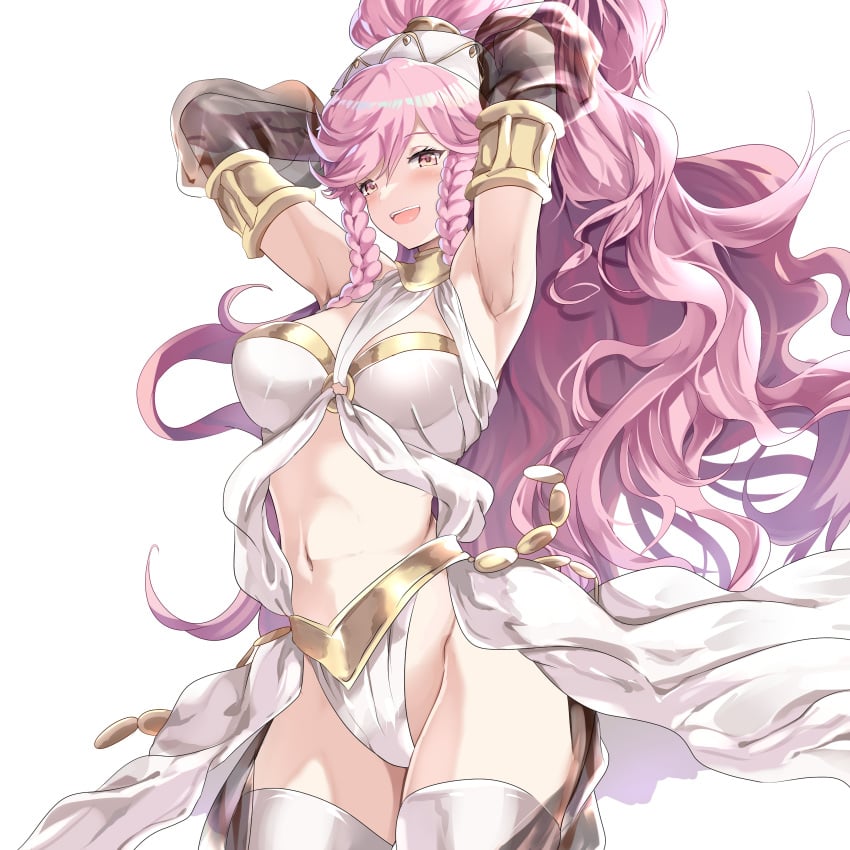 1girls arms_up breasts dancer dancer_outfit female female_only fire_emblem fire_emblem_awakening looking_at_viewer medium_breasts nintendo olivia_(fire_emblem) panties pink_eyes pink_hair solo thighs umitsuki white_panties