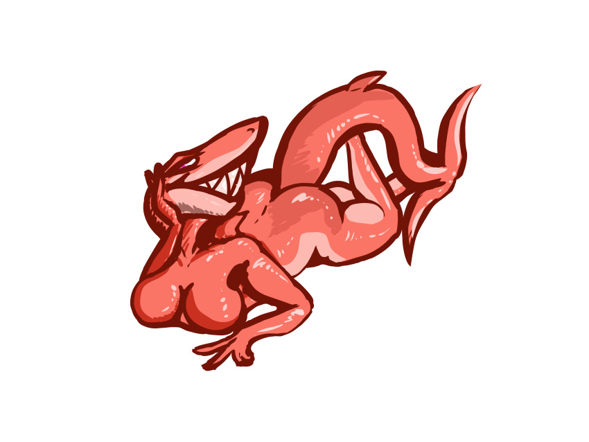 4:3 absurd_res alpha_channel anthro breasts female fish glistening glistening_body hand_on_chin hi_res lying marine on_front pink_eyes pinup pose rawrdragons red_body shark shark_fin shark_tail smile solo tail teeth thick_thighs