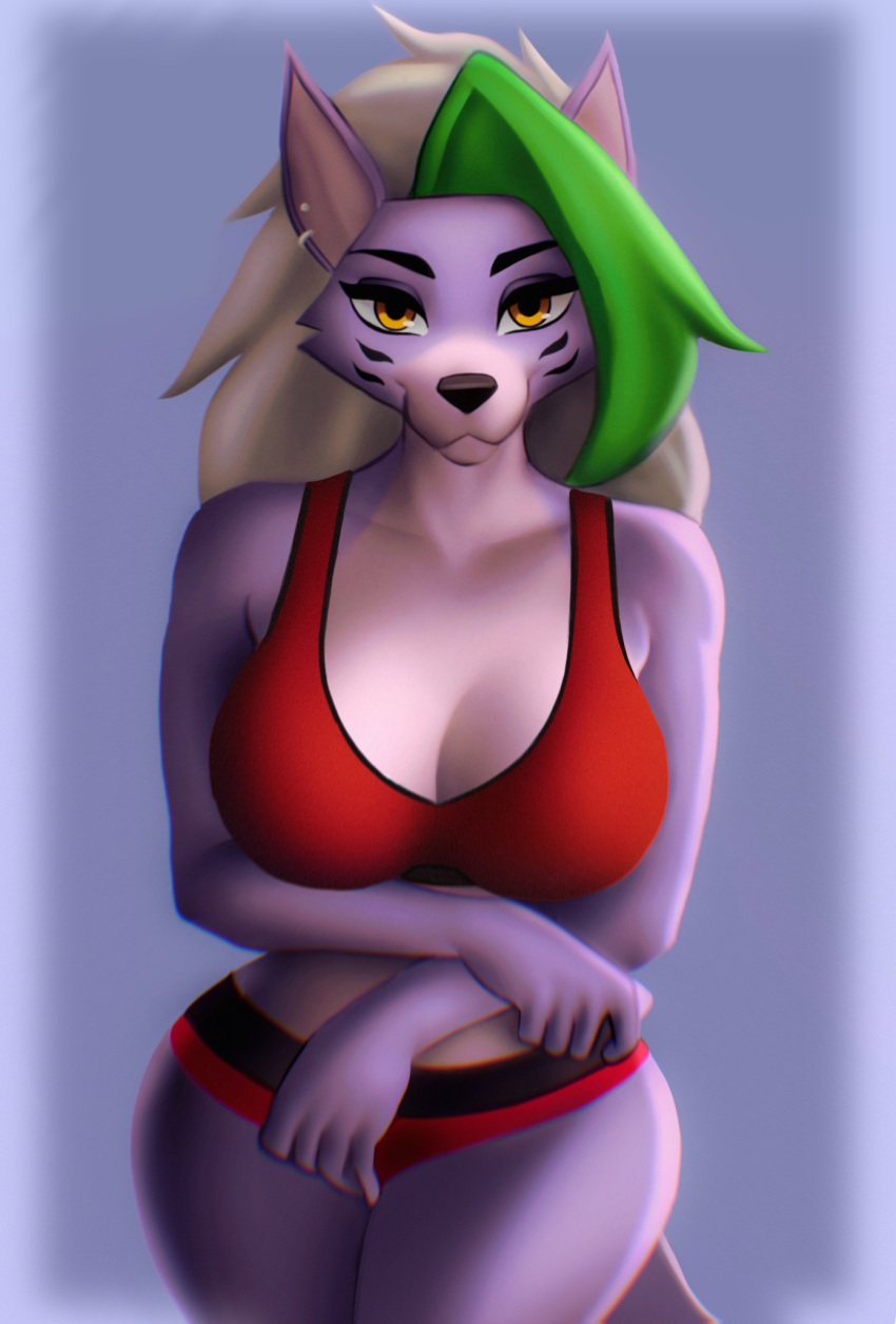 2d 2d_(artwork) 2d_artwork aozee big_breasts breasts ear_piercing five_nights_at_freddy's five_nights_at_freddy's:_security_breach fnaf purple_body roxanne_wolf_(fnaf) scottgames seductive seductive_look seductive_pose steel_wool_studios topless