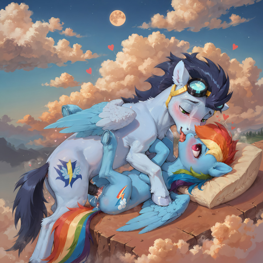 ai_generated blue_body blue_fur blue_hair equid equine female feral feral_on_feral friendship_is_magic fur hasbro hooves horse male my_little_pony pony pony_diffusion_xl quadruped rainbow_dash_(mlp) rainbow_hair sex soarin_(mlp) tongue tongue_out wonderbolts_(mlp)