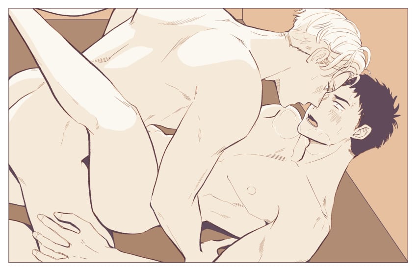 2boys anal ao_isami ass black_hair black_hair_bottom blonde_hair blonde_hair_on_black_hair blonde_hair_top blush breath completely_nude couple domination face-to-face facial_hair gay highres lewis_smith light_hair_on_dark_hair male_focus medium_sideburns missionary multiple_boys muscular muscular_male nipples nude nuit_twst overly_muscular pectorals sex sideburns_stubble stubble thick_eyebrows toned toned_male yaoi yuuki_bakuhatsu_bang_bravern