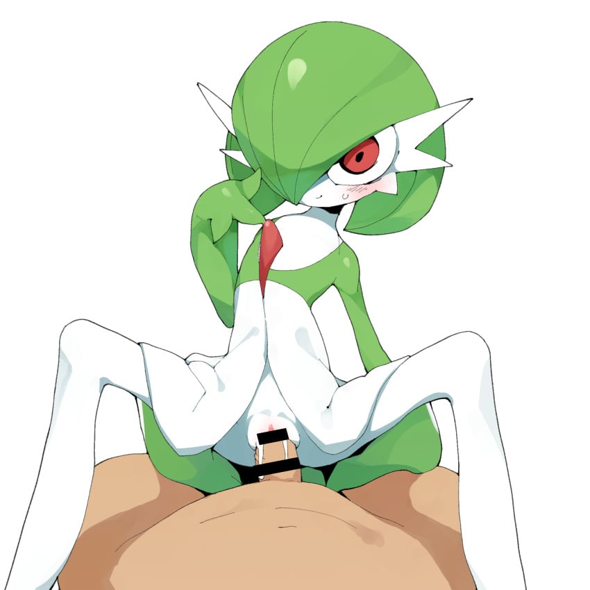 1boy 1girls athletic_female bar_censor blush bob_cut censored colored_skin cowgirl_position cum cum_in_pussy cum_inside cum_overflow dress female female_on_top forced_smile gardevoir green_hair hair_over_one_eye highres human human_penetrating interspecies light-skinned_male looking_at_viewer male male_human/female_pokemon multicolored_skin nude penetration penis pokemon pokemon_(species) pokephilia pussy red_eyes sex short_hair spread_legs sweatdrop two-tone_skin vaginal_penetration white_dress white_skin youjomodoki