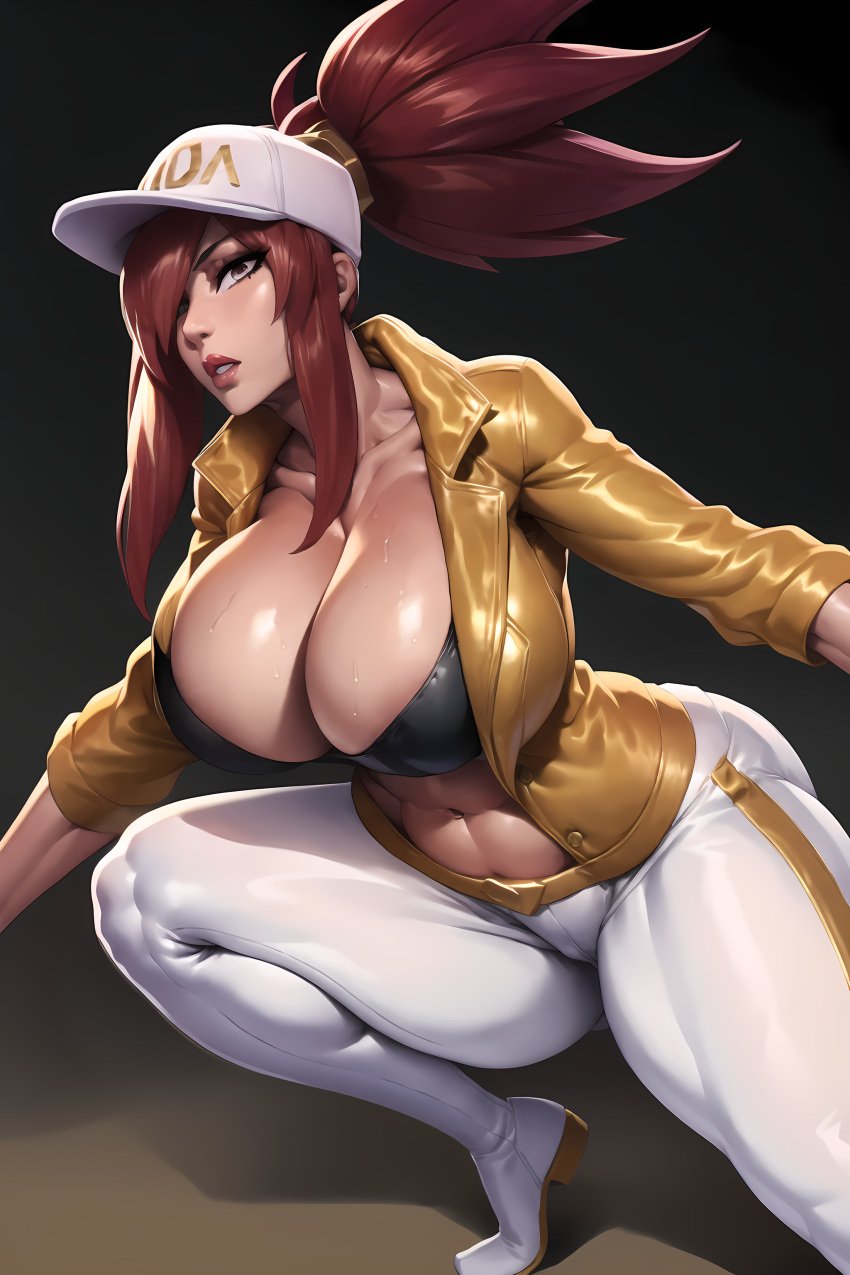 ai_generated akali_jhomen_tethi dark-skinned_female gold gold_(metal) gold_jewelry k/da_akali_prestige_edition k/da_series league_of_legends leather_clothing leather_jacket looking_at_viewer prestige_skin shiny shiny_clothes shiny_skin smoke600 stable_diffusion tan tan_body tanned