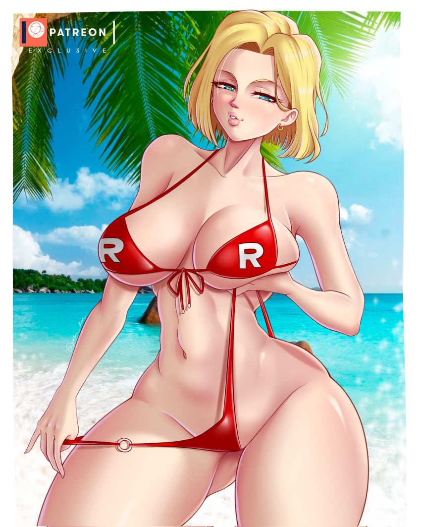 1girls android_18 blonde blonde_hair blue_eyes cameltoe cleavage curvy dragon_ball erect_nipples female huge_areolae huge_ass huge_breasts puffy_nipples short_hair thick_lips voluptuous wide_hips yellow_hair yoru_dan