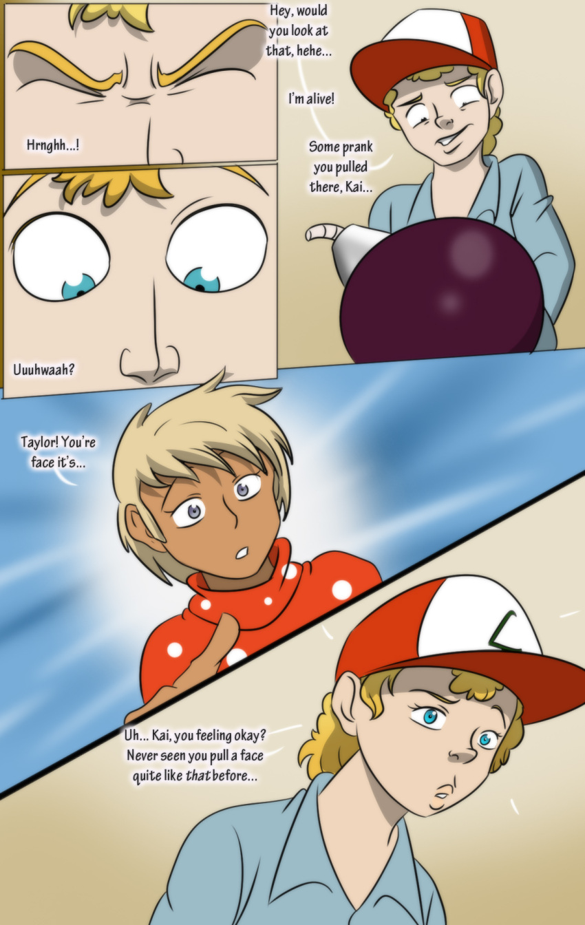 ass_expansion bleached_blonde_hair blonde_hair blue_eyes bomb breast_expansion christmas comic comic_page dark_skin gender_transformation gray_eyes lip_expansion mtf_transformation short_hair text tfsubmissions thigh_expansion transformation ugly_sweater