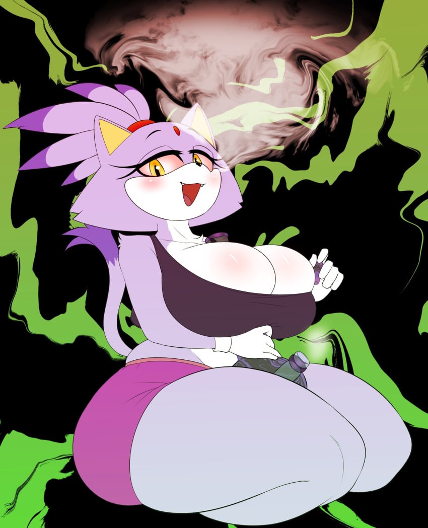 1girls 420 big_breasts blaze_the_cat bong feline female high huwon marijuana red_eyes sega solo sonic_(series) tagme weed