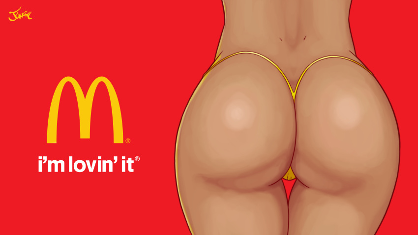 ass bubble_butt butt commercial dat_ass funny fuxxim(artist) marketing mcdonald's red_background thong yellow_panties