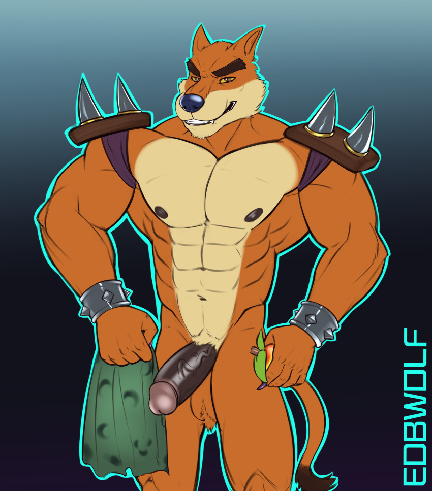 1boy abs absurd_res activision anthro balls bracelet crash_(series) edbwolf felid genitals hi_res jewelry male male_only mammal muscular muscular_anthro muscular_male nipples orange_body pantherine pecs penis solo spiked_bracelet spikes tiger tiny_tiger video_games