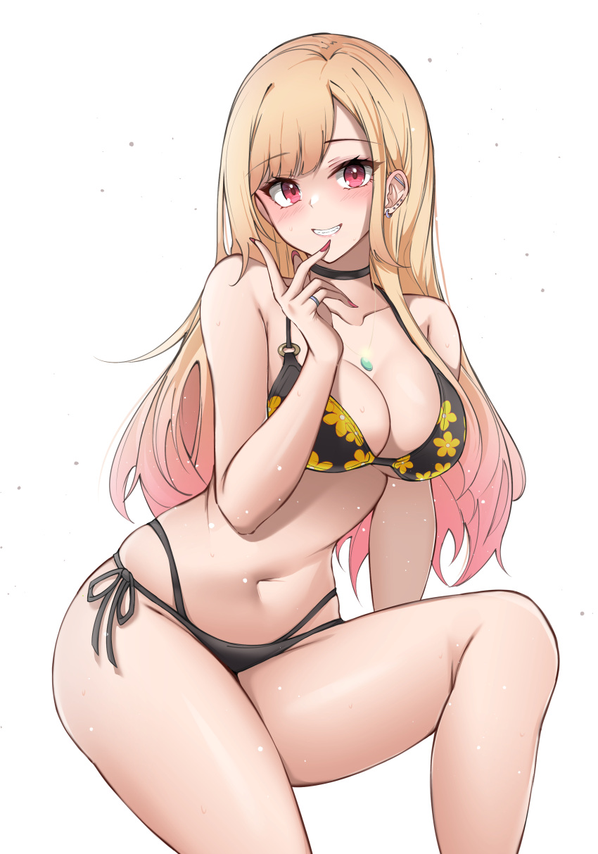 alternate_costume big_breasts blonde_hair bra breasts choker female female_only gyaru kitagawa_marin long_fingernails official_alternate_costume parfait smiling_at_viewer solo sono_bisque_doll_wa_koi_wo_suru swimsuit tagme thighs two_tone_hair