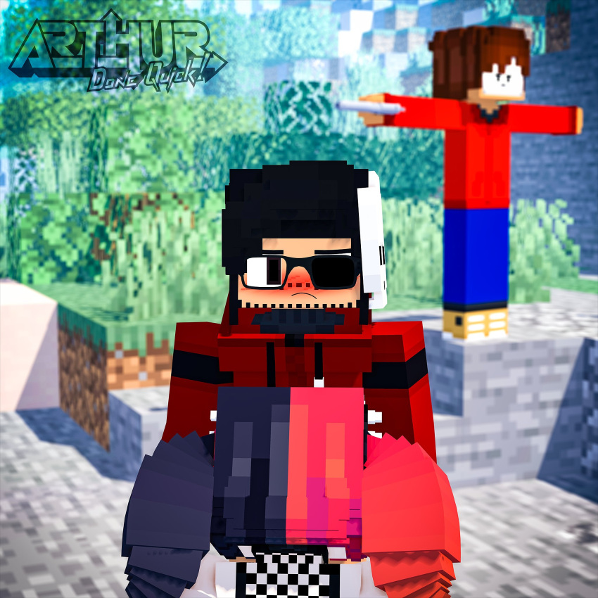 1boy 1boy1girl 1girls 3d adult arthur32 blowjob clothed_female clothed_male commission ellie_walls_(odysseyellie) fellatio female glasses male male/female mex_arthur_(arthur32) mine-imator minecraft multicolored_hair outside public_sex t_pose tagme