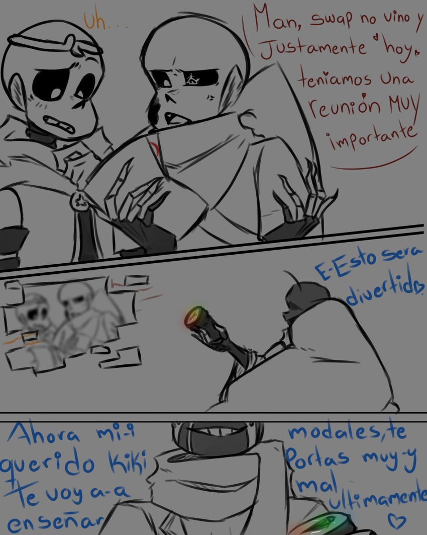 comic dream_sans dream_sans_(fan_character) dreamtale_(undertale_fanfiction) error_sans_(fan_character) ink_sans_(fan_character) inktale pussy sans scarf skeleton spanish_text translation_request undertale