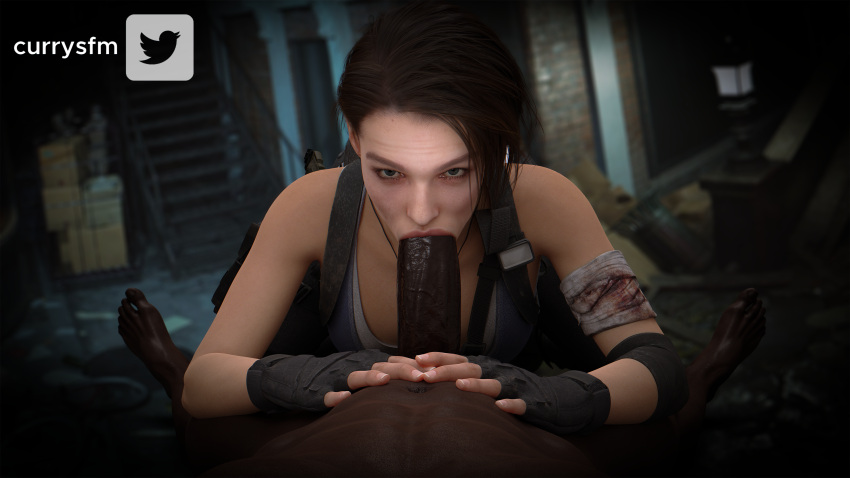 1boy 1girls 3d blowjob currysfm dark-skinned_male interracial jill_valentine jill_valentine_(sasha_zotova) resident_evil resident_evil_3 resident_evil_3_remake tyrell_patrick