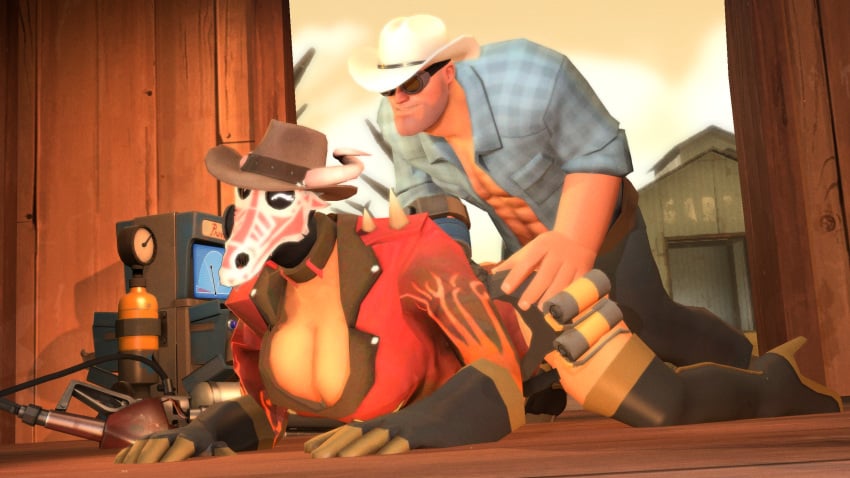 cowboy_hat doggy_style engineer engineer_(team_fortress_2) female fempyro male male/female marksdv pyro pyro_(team_fortress_2) straight team_fortress_2 vaginal_penetration