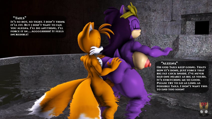 2022 3d 3d_(artwork) absurd_res anthro areola ass bath big_breasts big_butt big_penis breasts canid canine crown dark_purple_hair devilstophat dialogue digital_media_(artwork) duo english_text erection eulipotyphlan female female_penetrated fox from_behind_position fur genitals hair hedgehog hi_res interspecies male male/female male_penetrating male_penetrating_female mammal mature_female milf mostly_nude nipples nude open_mouth partially_submerged penetration penis purple_body purple_fur pussy queen queen_aleena queen_aleena_hedgehog sega sex sonic_(series) sonic_the_hedgehog_(series) sonic_underground source_filmmaker tails text thick_thighs vaginal_penetration video_games water yellow_body yellow_fur