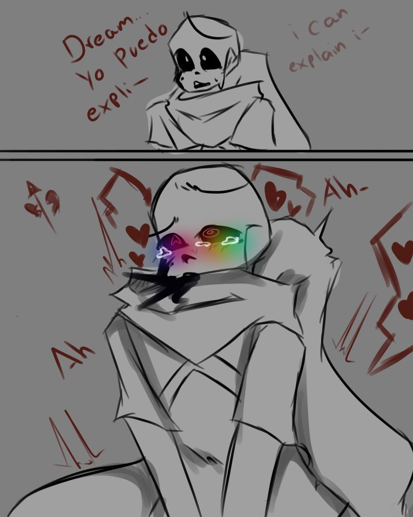 blush comic heart ink_sans_(fan_character) inktale moan moaning pleasure_face puking sans scarf skeleton spanish_text undertale