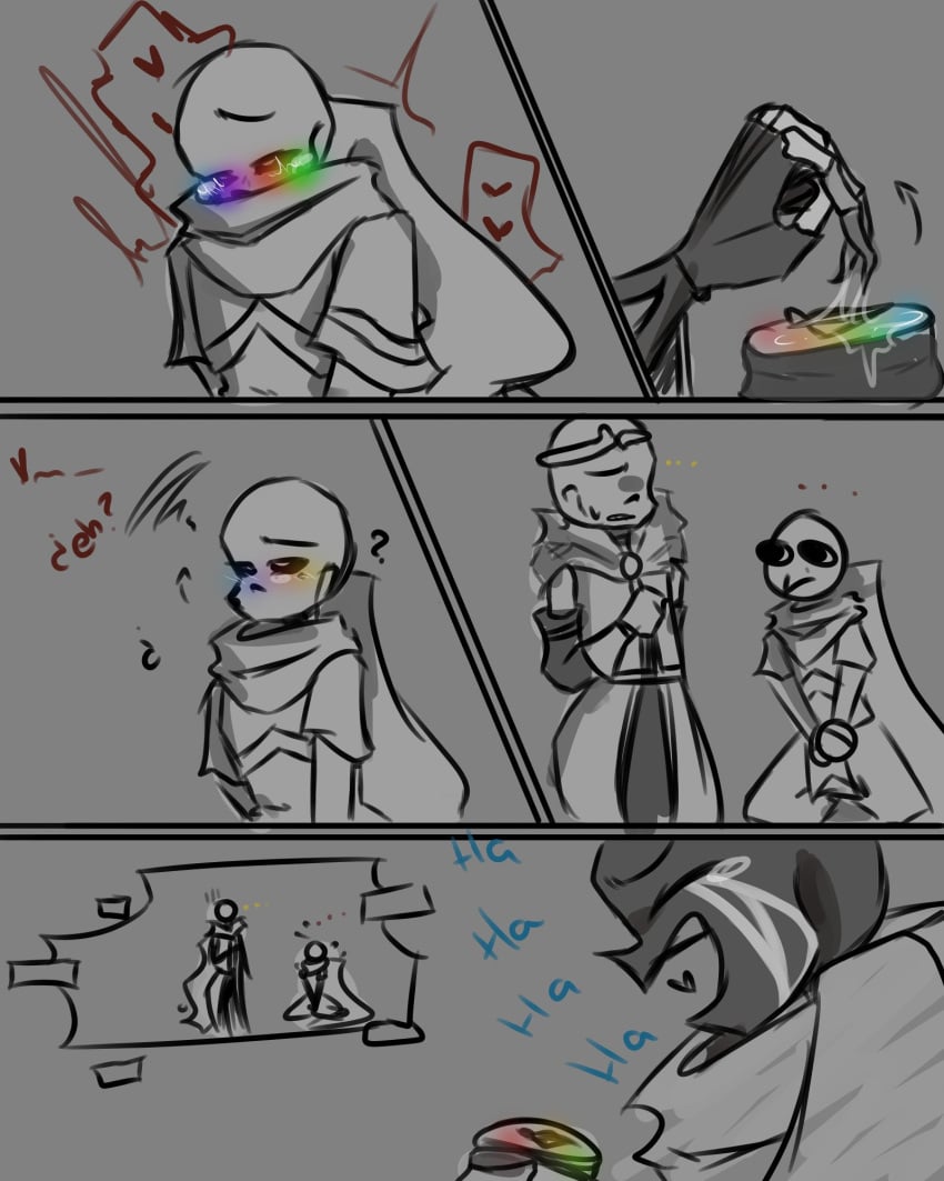 blush comic confusion dream_sans dream_sans_(fan_character) dreamtale_(undertale_fanfiction) error_sans_(fan_character) errortale heart ink_sans_(fan_character) inktale laugh portal pussy pussy_juice sans scarf spanish_text translation_request undertale