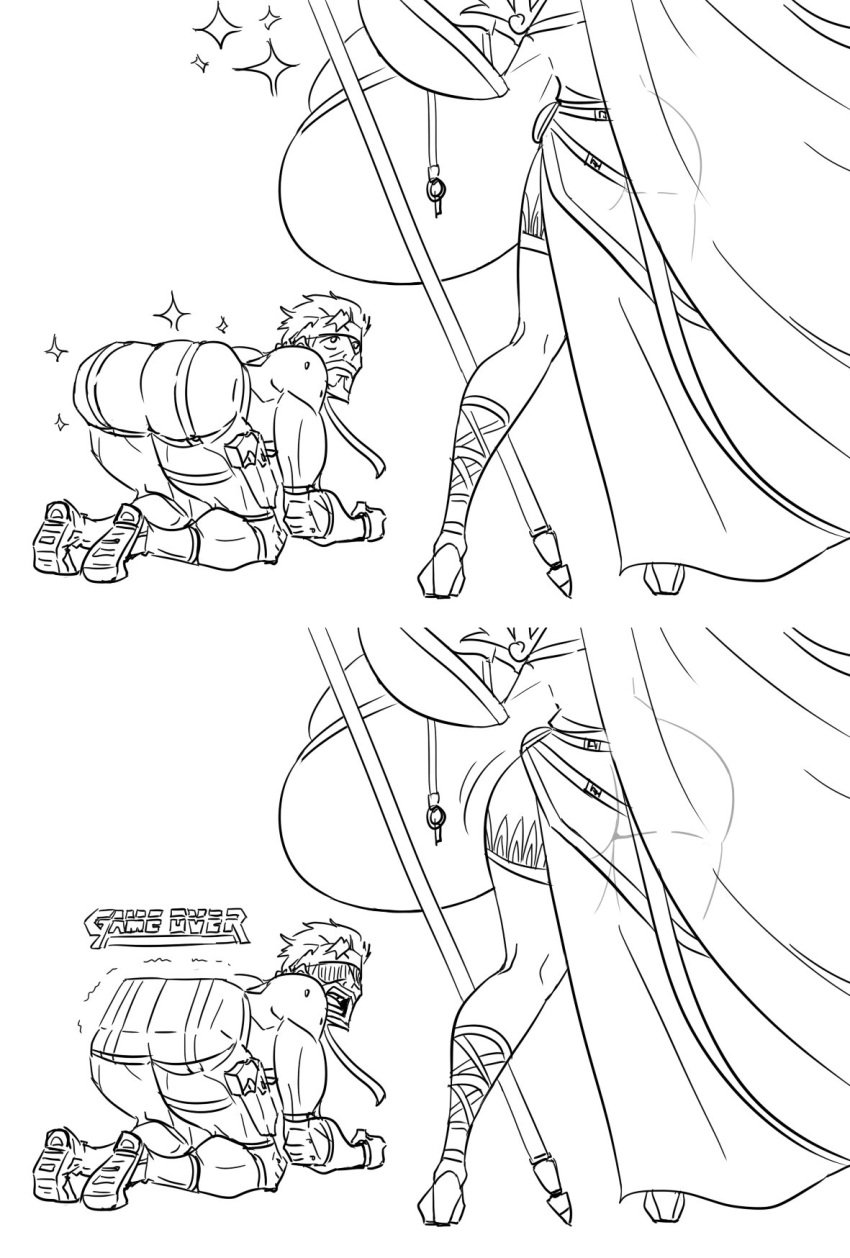 1boy 1girls ass ass_expansion asset_stealing big_ass big_breasts big_butt breasts bubble_ass bubble_butt comic dress expansion fat_ass female giant_breasts huge_ass huge_breasts huge_butt hyper hyper_breasts kid_icarus magic male massive_breasts matsu-sensei metal_gear_solid monochrome nintendo palutena round_ass solid_snake super_smash_bros. tight_clothing top_heavy