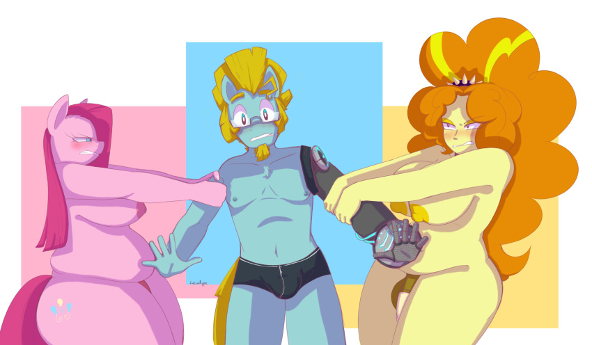 absurdres adagio_dazzle anthro breasts curvaceous curvy_figure cybernetic_arm cybernetic_limb cybernetics equestria_girls equid equine eyewear fan_character female fighting_over_boy freezietype friendship_is_magic furry futanari glasses group hasbro highres horse machine male mammal my_little_pony nipples nude orange_hair pink_hair pinkamina-diane-pie pinkie_pie_(mlp) pony pulling_arm pulling_arms slightly_chubby straight_hair thick_thighs trio tug_of_war underwear voluptuous wide_hips