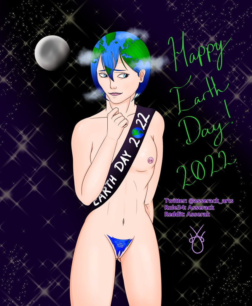 asserack blue_eyes blue_hair earth-chan outer_space pubes pubic_hair space white_skin