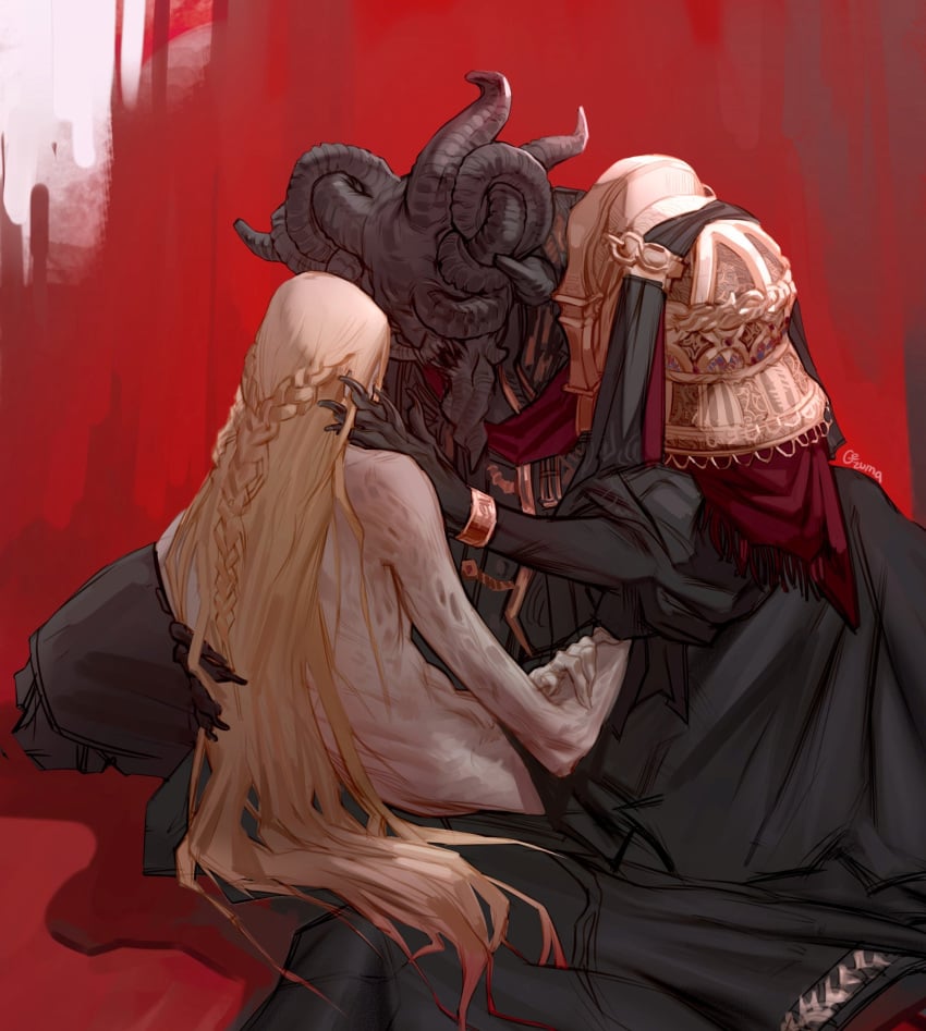 2boys brother_and_brother canon_couple deity demigod elden_ring femboy fromsoftware gay gezuma half_siblings husband_and_husband incest kissing male male_only miquella miquella_the_kind mohg_lord_of_blood nude_male painting_(artwork) romantic romantic_couple shadow_of_the_erdtree tagme