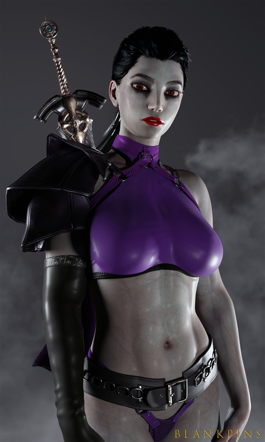 3d blankpins fit_female grey_skin heels high_heels legacy_of_kain muscular_female overwatch pharah purple_panties smoke sword umah undead vampire warrior