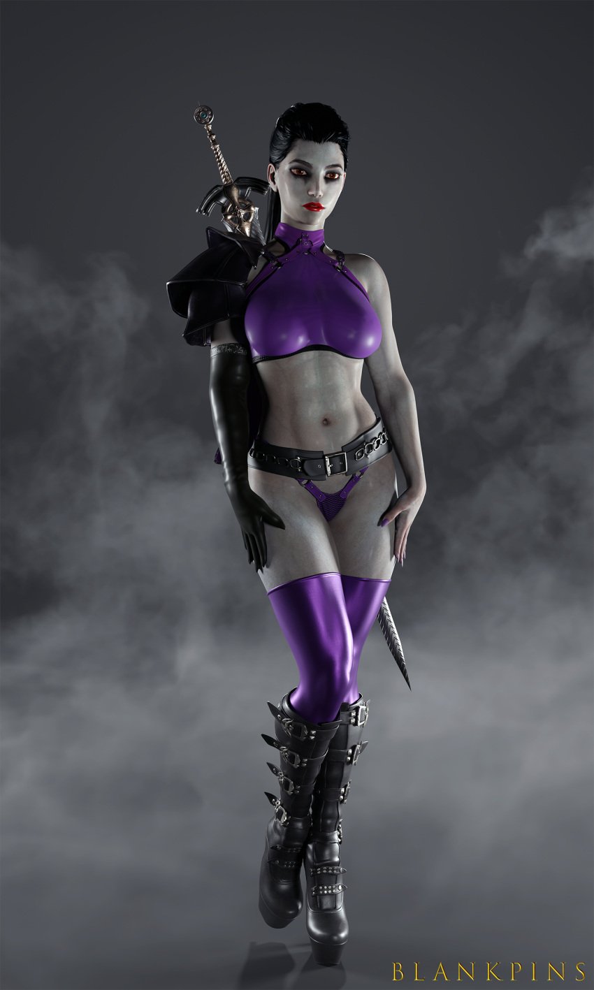 3d blankpins fit_female grey_skin heels high_heels legacy_of_kain muscular_female overwatch pharah purple_panties smoke sword umah undead vampire warrior