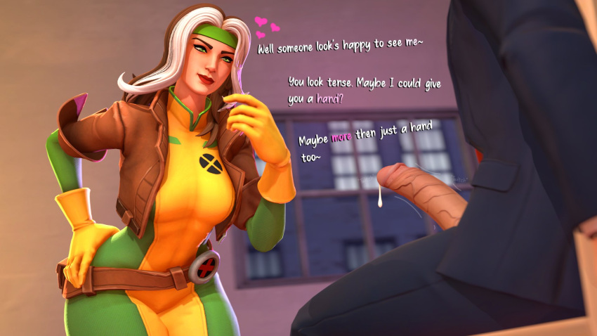 3d anna_marie brown_hair cum cum_drip erection female fortnite male marvel marvel_comics penis rogue_(fortnite) rogue_(x-men) sirsaltshaker x-men