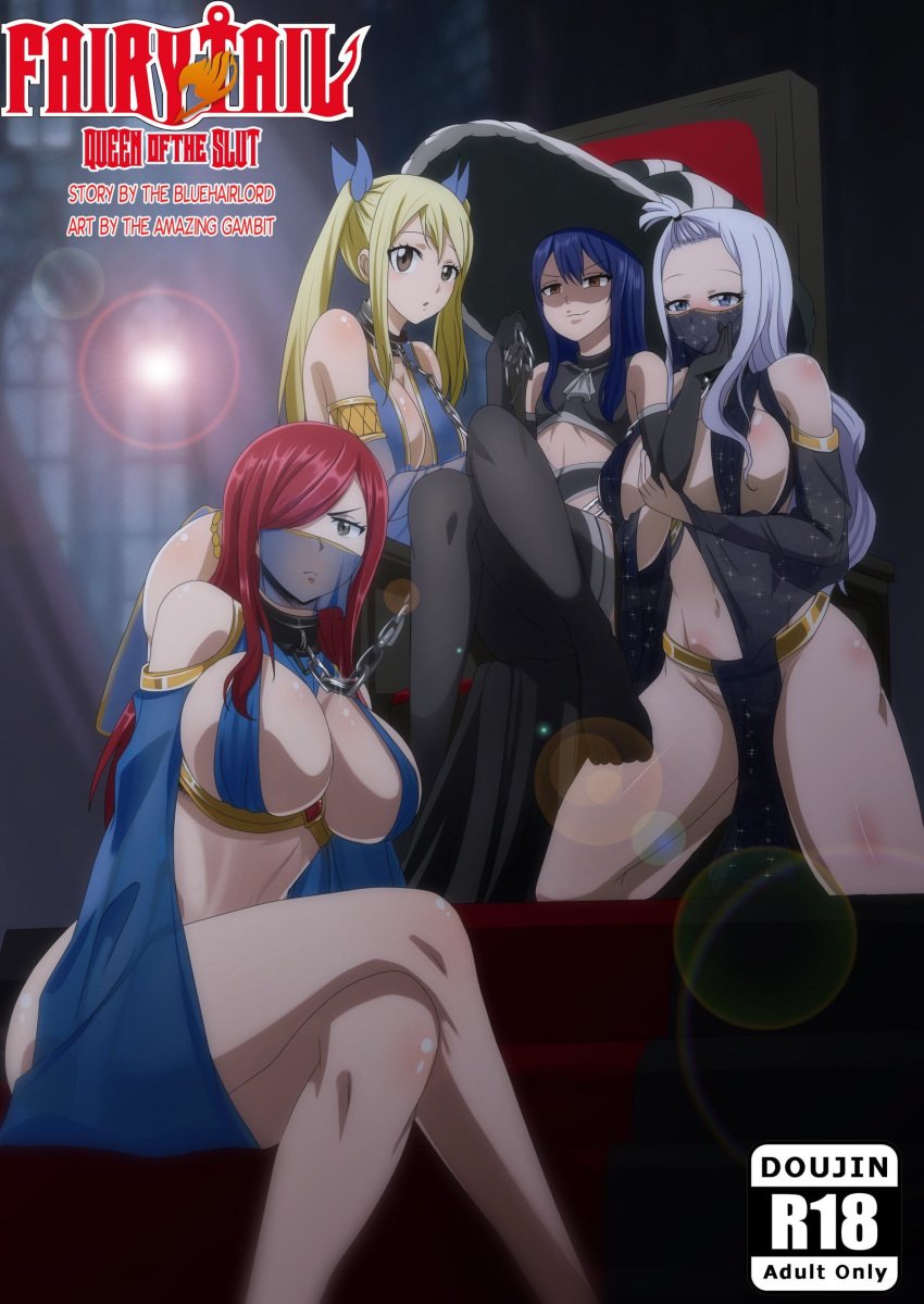 4girls belly_dancer belly_dancer_outfit black_gloves black_legwear blonde_hair blue_hair canon_body_swap canon_bodyswap dancer_outfit elbow_gloves erza_scarlet fairy_tail female female_only gloves harem harem_girl harem_outfit huge_breasts human irene_belserion legwear long_gloves lucy_heartfilia mirajane_strauss multiple_girls red_hair slave slave_collar slave_outfit slavegirl the_amazing_gambit wendy_belserion wendy_marvell white_hair