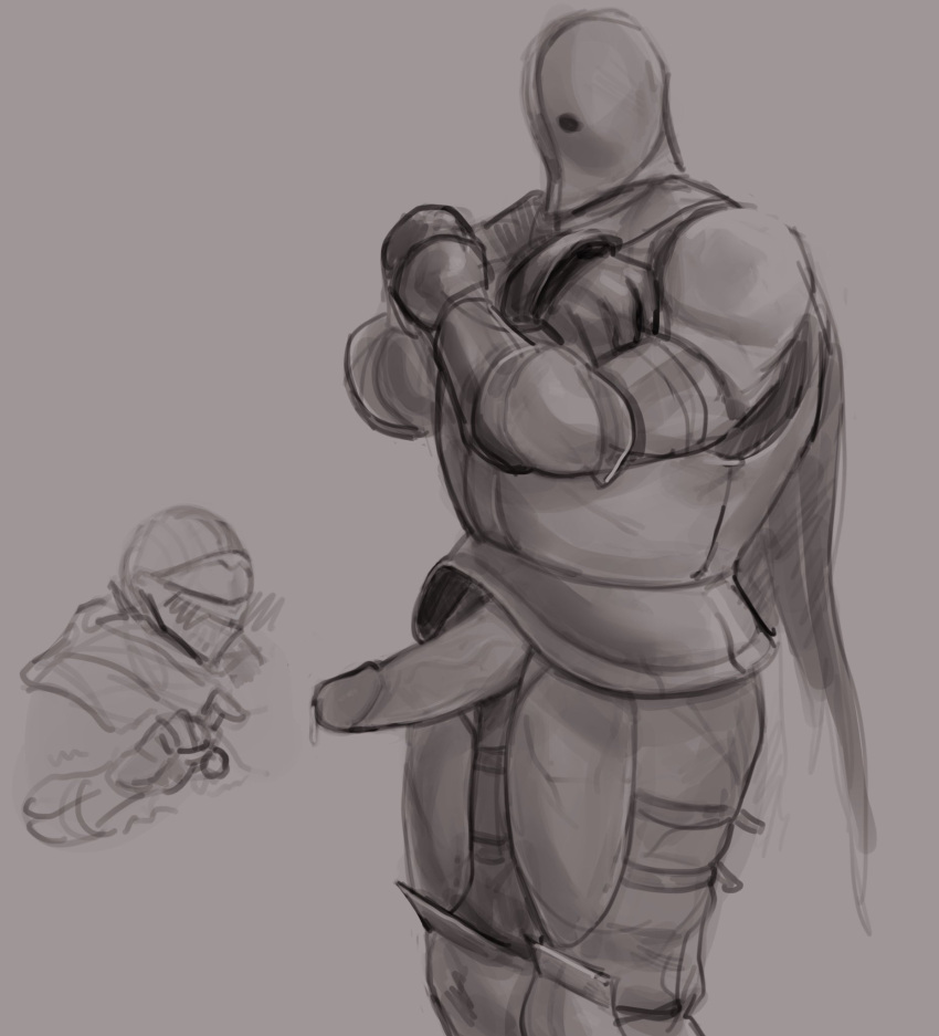 2boys anri_of_astora armor big_penis crossed_arms dark_souls dark_souls_3 erection fromsoftware helmet horace_the_hushed huge_cock imlooking knight male male_focus masked masked_male monochrome penis penis_out precum_drip sketch solo_focus uncensored