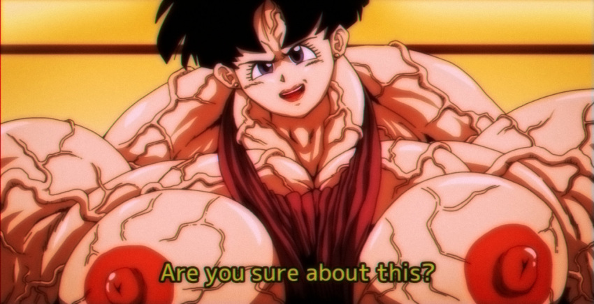 black_hair breasts dragon_ball dragon_ball_z female hyper_muscles miche-san muscular muscular_female nightmare_fuel nipples short_hair veiny videl