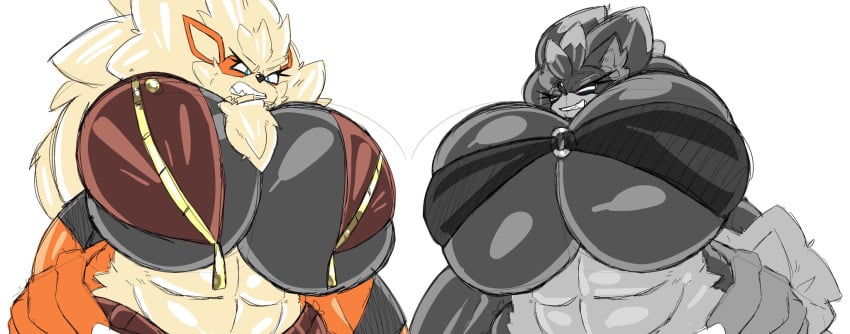 2022 2d 2girls arcanine big_breasts female furry huge_breasts nintendo pokemon pokemon_(species) tagme zoruadrawsstuff