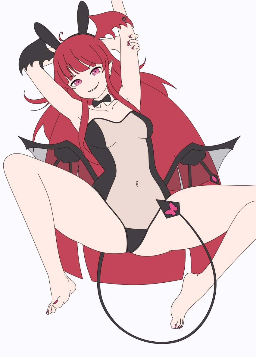 1girls bikini bunny_ears bunnysuit demon demon_girl gris_swimsuit head_wings horns luto_araka navel_piercing noality pointy_ears prism_project red_eyes red_hair smirk spread_legs spreading succubus tagme tail transparent_bunnysuit virtual_youtuber wings