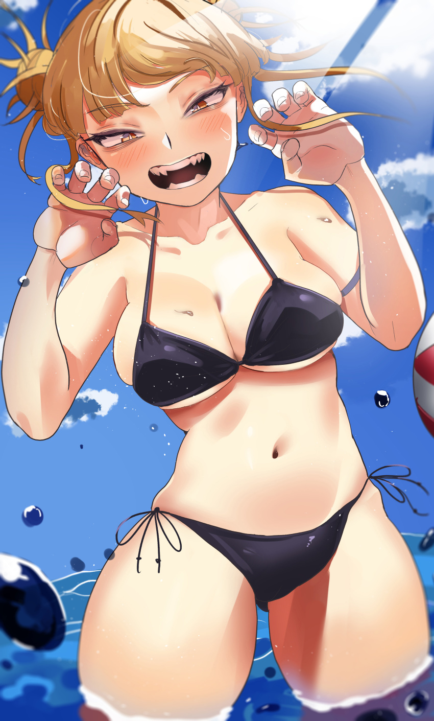 1girls amber_eyes beach big_breasts bikini blonde_hair blush fangs himiko_toga in_water light-skinned_female light_skin looking_at_viewer my_hero_academia navel open_mouth small_waist solo solo_female tagme wet yellow_eyes zd_(pixiv6210083) zx623723