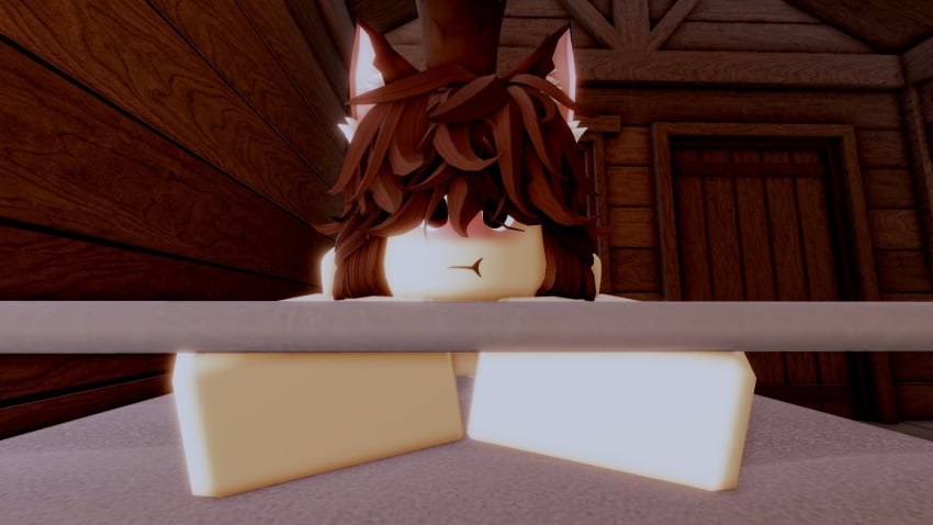 1girls 3d 3d_(artwork) all_fours alternate_version_available animal_ears bed brown_hair cabin completely_nude completely_nude_female female female_only full_body indoors long_hair naked naked_female nude nude_female on_bed roblox robloxian solo solo_female tail that_rel