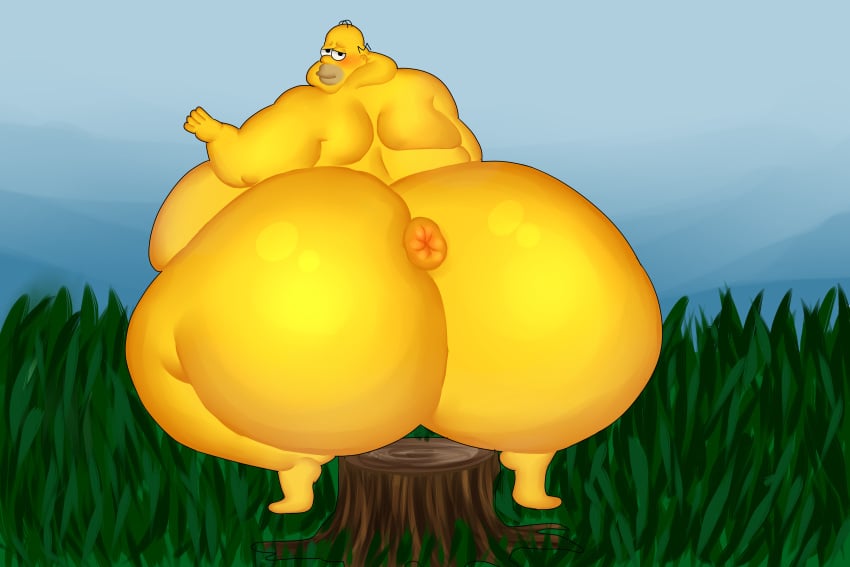 20th_century_fox anus bhm big_ass blush fat_man gay grass_field homer_simpson huge_butt log looking_at_viewer male male_only mewl1n morbidly_obese morbidly_obese_male nude obese obese_male outside squatting the_simpsons thick_thighs tree_trunk yellow_skin