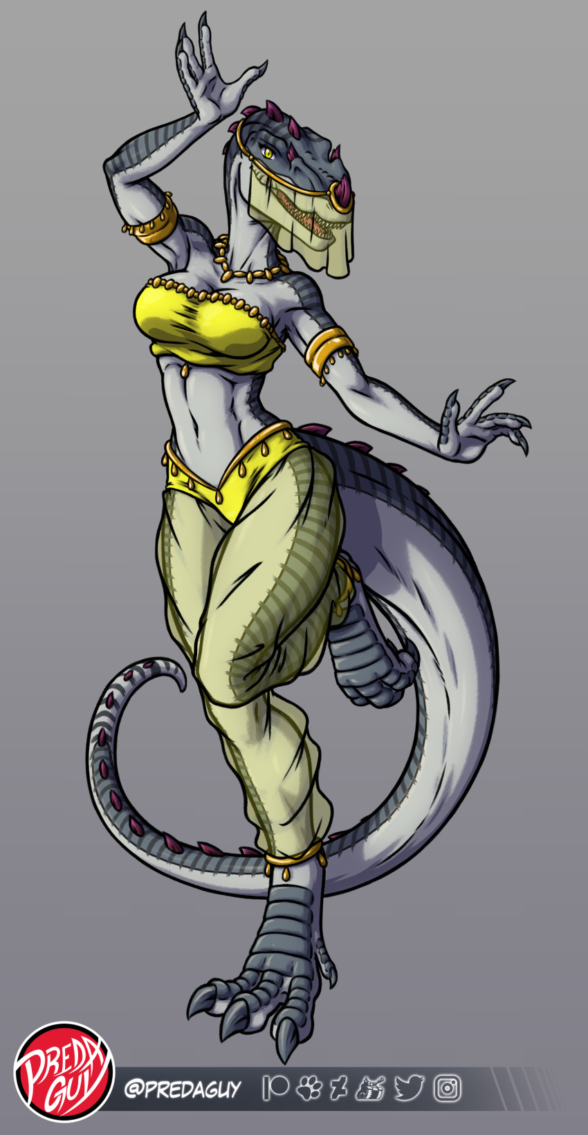 1girls anthro anthrosaurs belly_dancer belly_dancer_outfit dinosaur dinosaur_girl drawn predaguy scalie tail