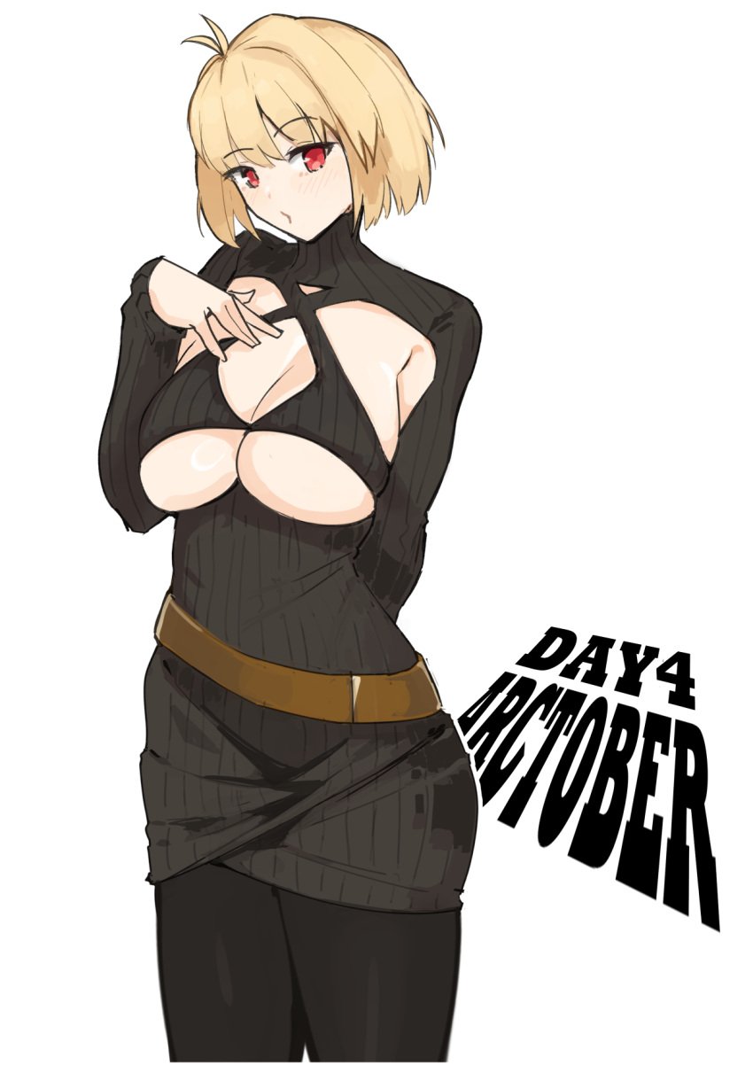 1girls alternate_costume arcueid_brunestud big_breasts blonde_hair breasts curvy curvy_figure huge_breasts jonyeld melty_blood pantyhose posing red_eyes revealing_clothes smile tagme thick_thighs top_heavy tsukihime type-moon