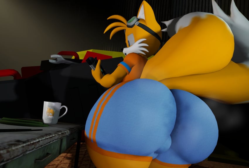 1boy 1femboy 1male 3d anthro ass ass_focus big_ass big_butt big_thighs bottom_heavy bottom_heavy_femboy bubble_ass bubble_butt butt_focus femboy femboy_focus femboy_only fox furry huge_ass huge_butt huge_thighs sega shorts sonic_(series) sonic_the_hedgehog_(series) sweat sweat_stain tails tails_the_fox thick_ass thick_thighs thordersfm