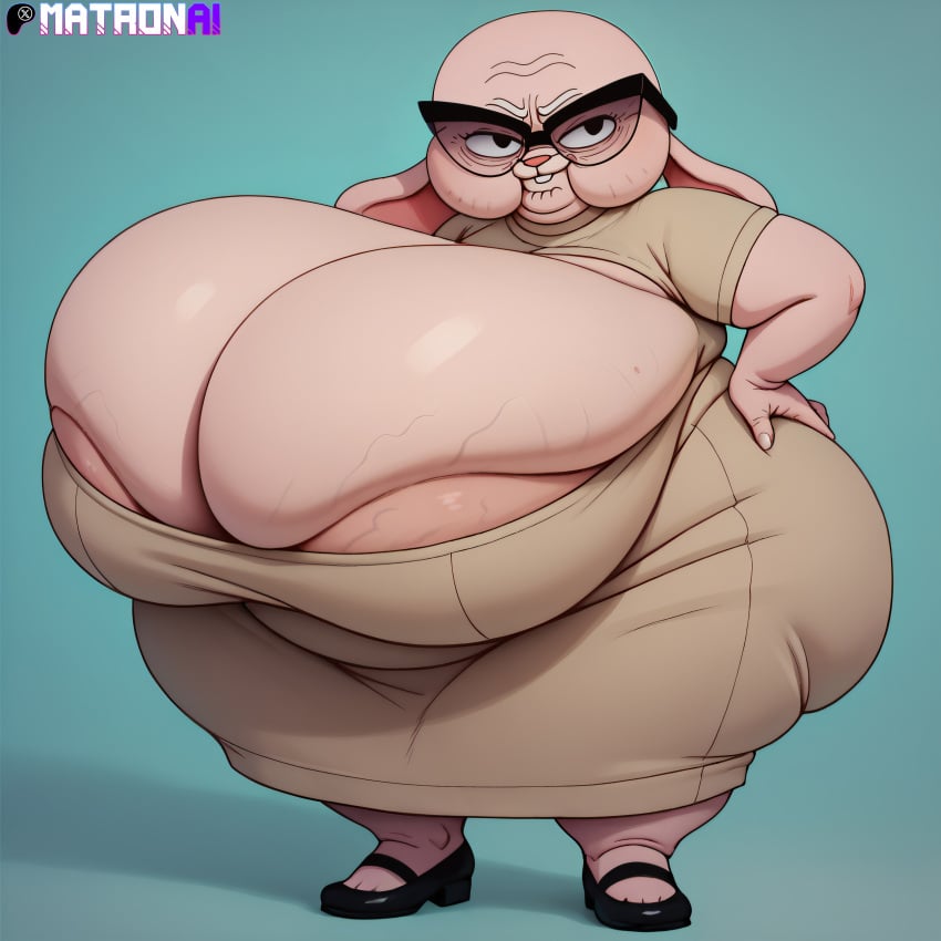 2020s 2024 4k ai_generated anthro ass bbw breasts bunny cartoon_network cellulite elderly_female fat fat_woman female gilf glasses granny granny_jojo highres hips hyper_breasts joanna_watterson massive_breasts massive_thighs matronai_(artist) old older_female patreon pinup rabbit shortstack solo ssbbw stable_diffusion the_amazing_world_of_gumball thick_thighs thighs veiny_breasts wide_hips wrinkles